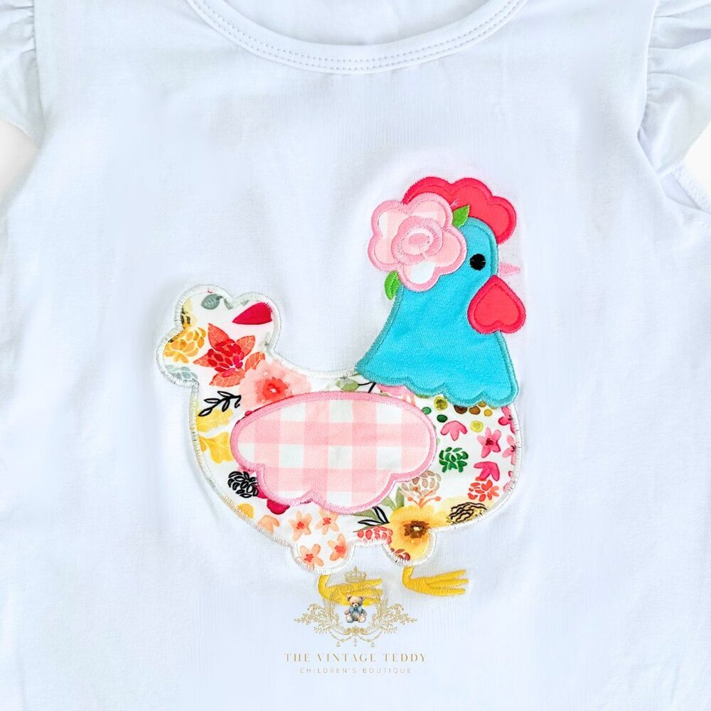 NWT Pretty Girls Top & Shorts Matching Set EmbroideryPatchwork Little Hen 10-12Y - Picture 3 of 3